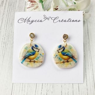 boucles d'oreilles à motif mésange bleue